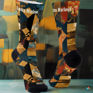 Vintage Patchwork Style Socks in Rich Earthy Tones