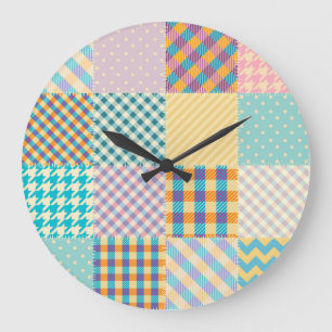 Vintage Patchwork: Textile Seamless Background Large Clock
