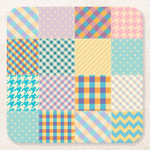 Vintage Patchwork: Textile Seamless Background Square Paper Coaster