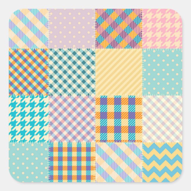 Vintage Patchwork: Textile Seamless Background Square Sticker (Front)