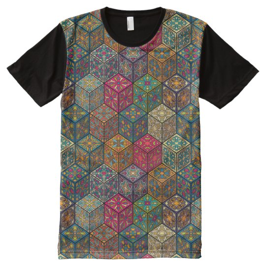 Vintage patchwork with floral mandala elements All-Over print T-Shirt