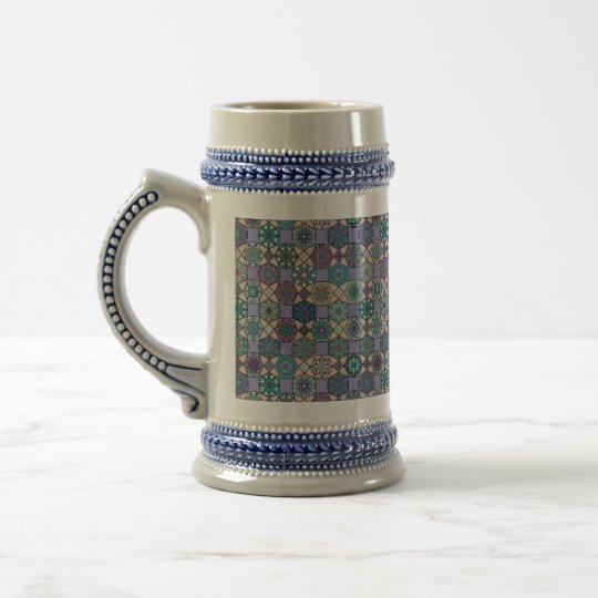Vintage patchwork with floral mandala elements beer stein