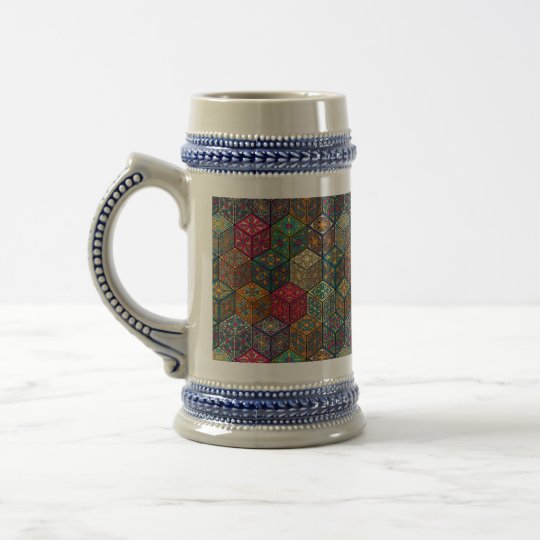 Vintage patchwork with floral mandala elements beer stein