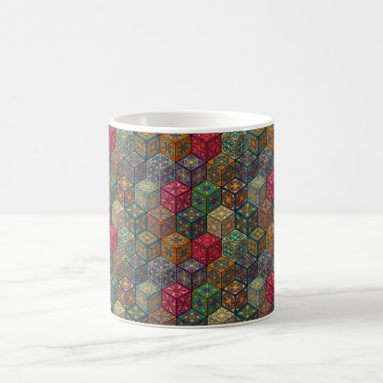 Vintage patchwork with floral mandala elements coffee mug