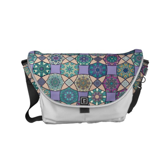 Vintage patchwork with floral mandala elements commuter bag