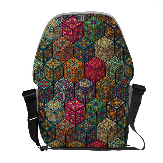 Vintage patchwork with floral mandala elements commuter bag