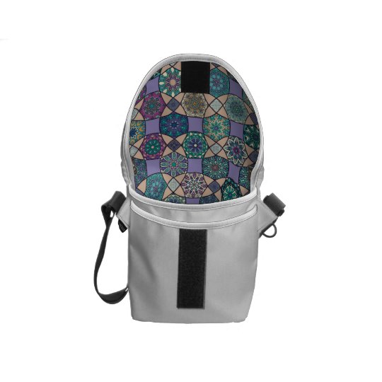 Vintage patchwork with floral mandala elements commuter bags