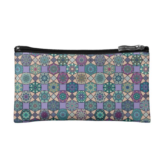 Vintage patchwork with floral mandala elements cosmetic bag