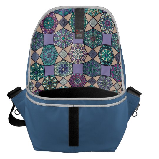 Vintage patchwork with floral mandala elements courier bag