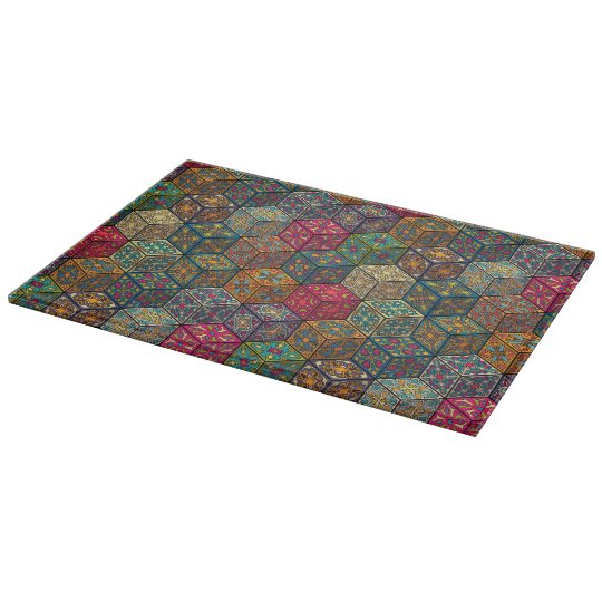 Vintage patchwork with floral mandala elements cutting board