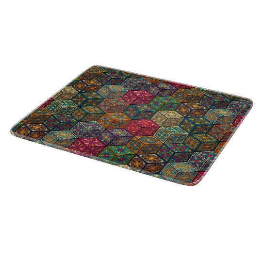 Vintage patchwork with floral mandala elements cutting board