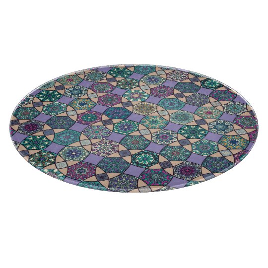 Vintage patchwork with floral mandala elements cutting board