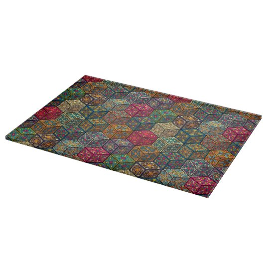 Vintage patchwork with floral mandala elements cutting board