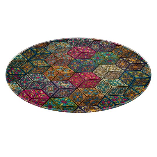 Vintage patchwork with floral mandala elements cutting board