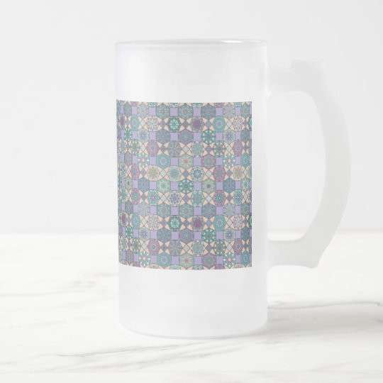 Vintage patchwork with floral mandala elements frosted glass beer mug