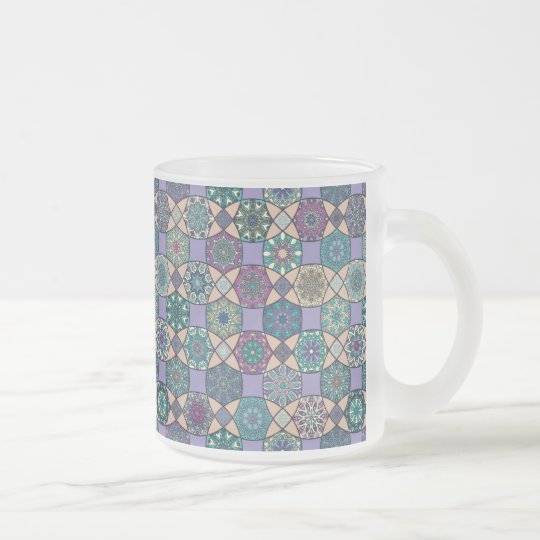 Vintage patchwork with floral mandala elements frosted glass coffee mug