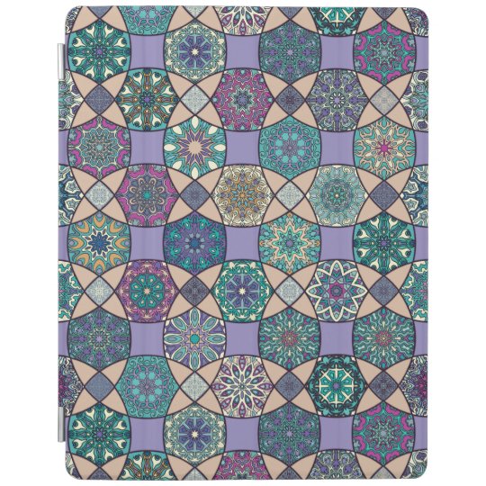 Vintage patchwork with floral mandala elements iPad cover