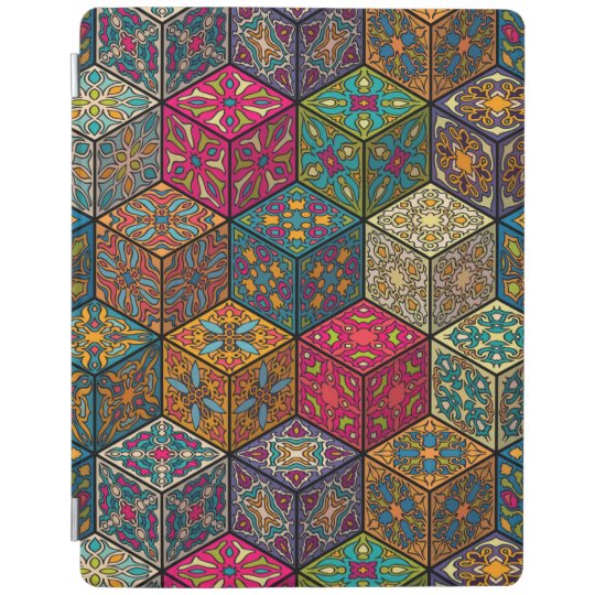 Vintage patchwork with floral mandala elements iPad cover