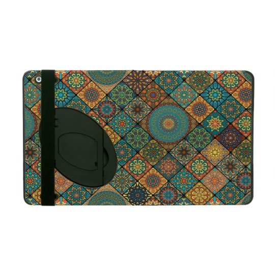 Vintage patchwork with floral mandala elements iPad folio case