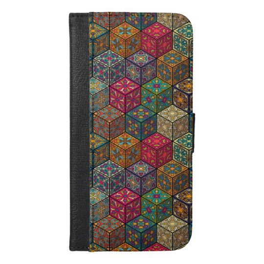 Vintage patchwork with floral mandala elements iPhone 6/6s plus wallet case