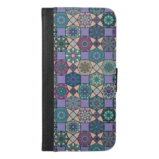Vintage patchwork with floral mandala elements iPhone 6/6s plus wallet case