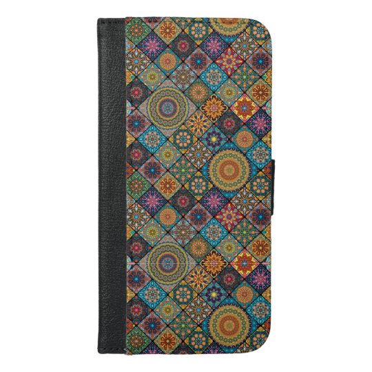 Vintage patchwork with floral mandala elements iPhone 6/6s plus wallet case