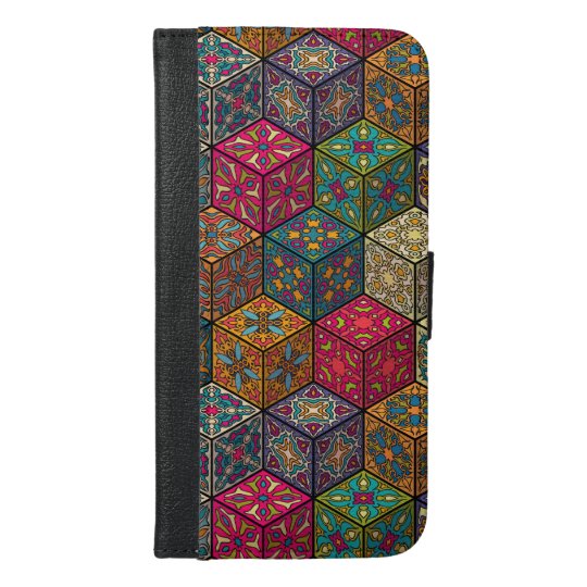 Vintage patchwork with floral mandala elements iPhone 6/6s plus wallet case