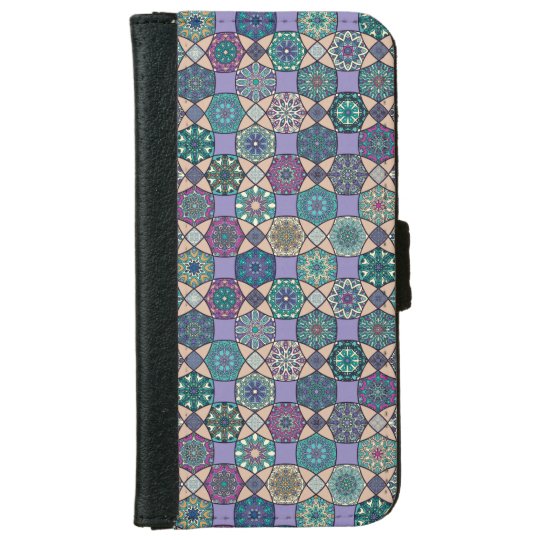Vintage patchwork with floral mandala elements iPhone 6 wallet case