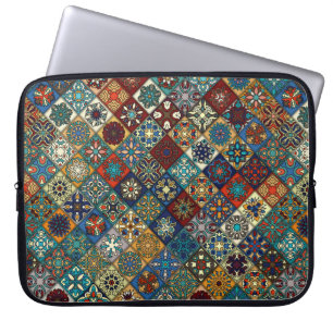 Vintage patchwork with floral mandala elements laptop sleeve