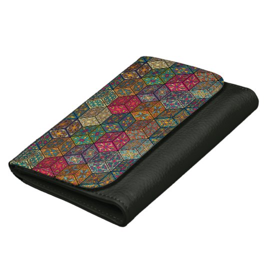 Vintage patchwork with floral mandala elements leather wallets