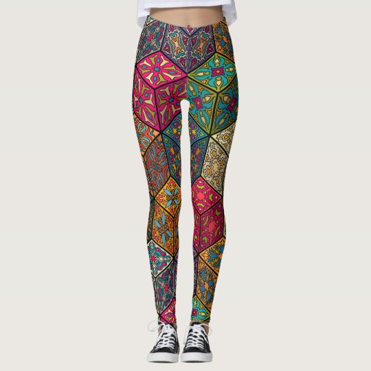 Vintage patchwork with floral mandala elements leggings