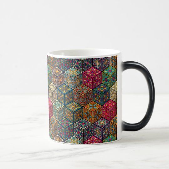 Vintage patchwork with floral mandala elements magic mug