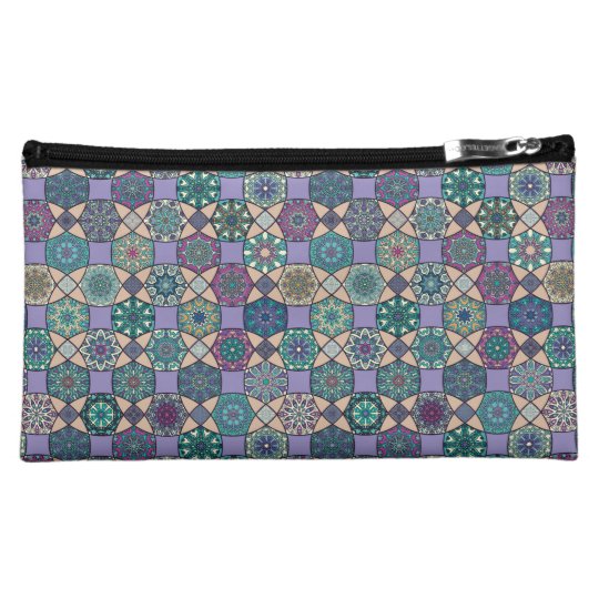 Vintage patchwork with floral mandala elements makeup bag