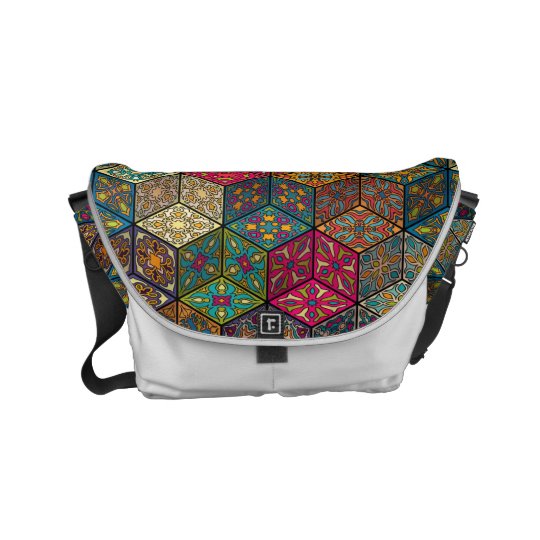 Vintage patchwork with floral mandala elements messenger bag
