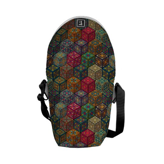 Vintage patchwork with floral mandala elements messenger bag