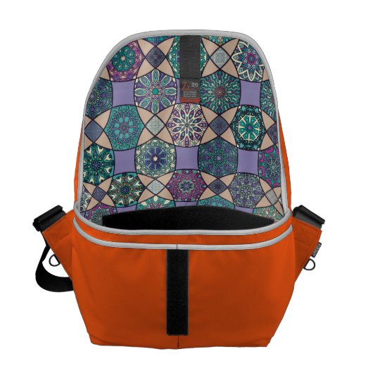 Vintage patchwork with floral mandala elements messenger bag