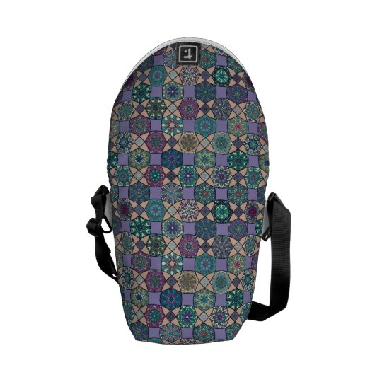 Vintage patchwork with floral mandala elements messenger bag