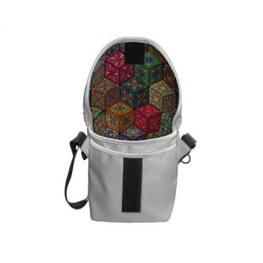 Vintage patchwork with floral mandala elements messenger bag