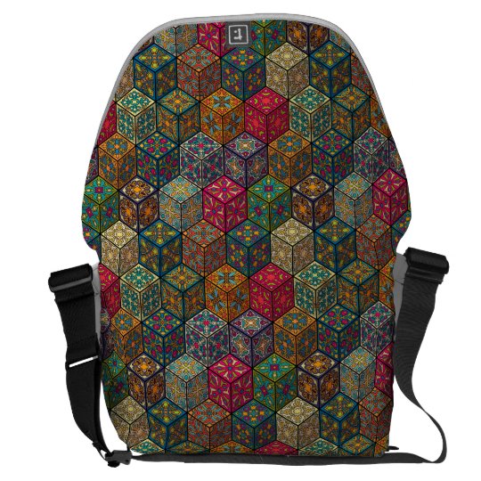 Vintage patchwork with floral mandala elements messenger bags