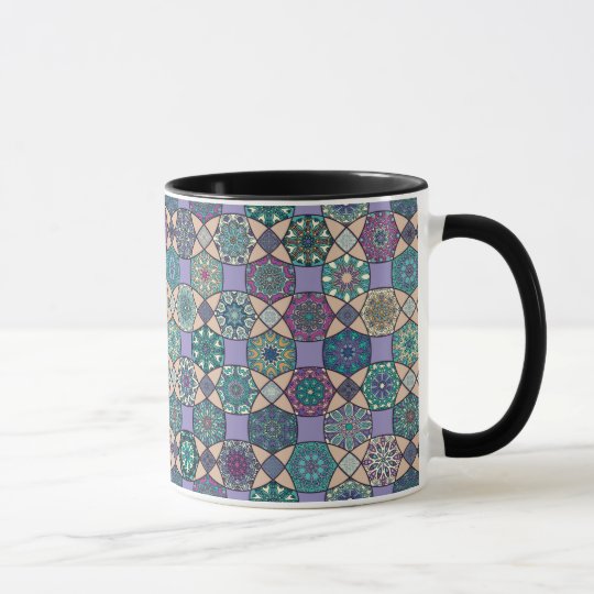 Vintage patchwork with floral mandala elements mug