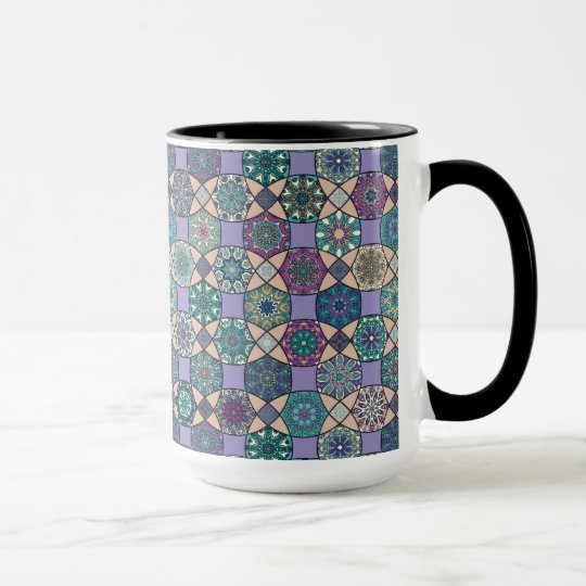 Vintage patchwork with floral mandala elements mug