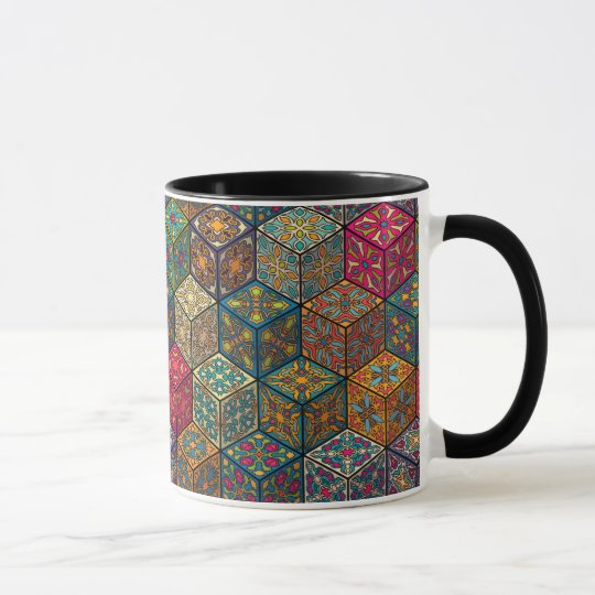 Vintage patchwork with floral mandala elements mug