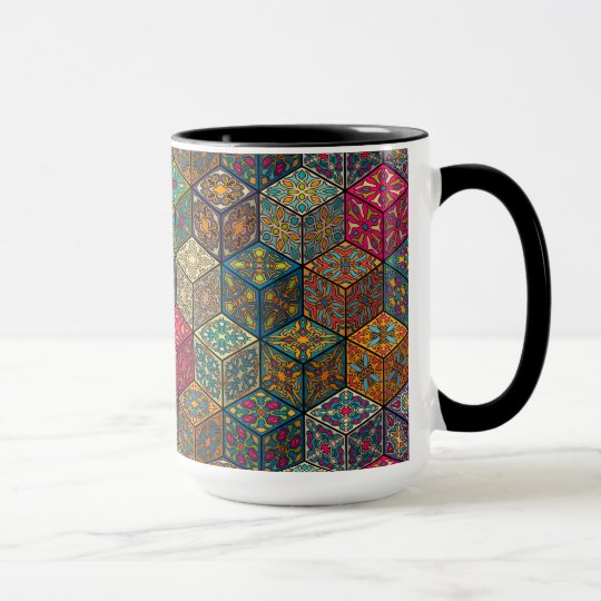 Vintage patchwork with floral mandala elements mug
