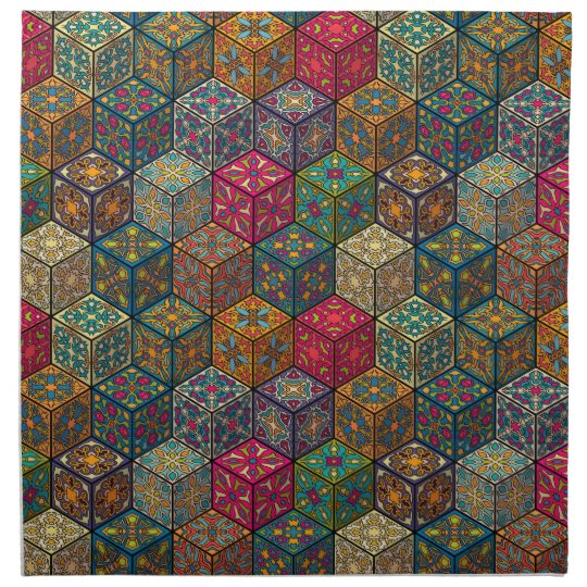 Vintage patchwork with floral mandala elements napkin