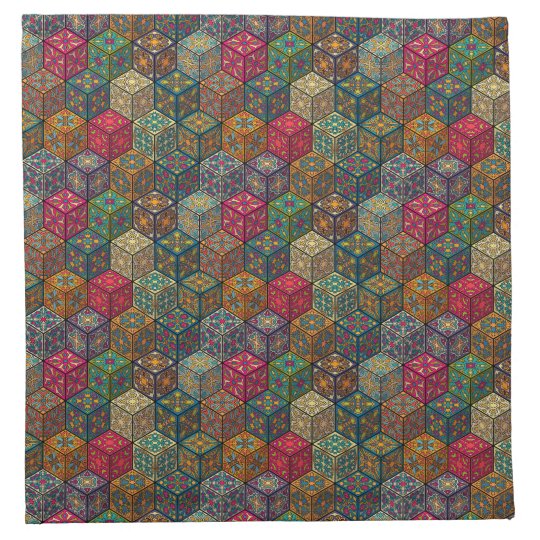 Vintage patchwork with floral mandala elements napkin