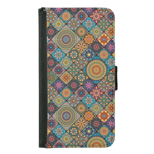 Vintage patchwork with floral mandala elements samsung galaxy s5 wallet case