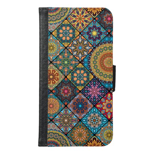 Vintage patchwork with floral mandala elements samsung galaxy s6 wallet case