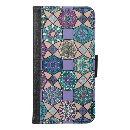 Vintage patchwork with floral mandala elements samsung galaxy s6 wallet case