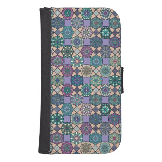 Vintage patchwork with floral mandala elements samsung s4 wallet case