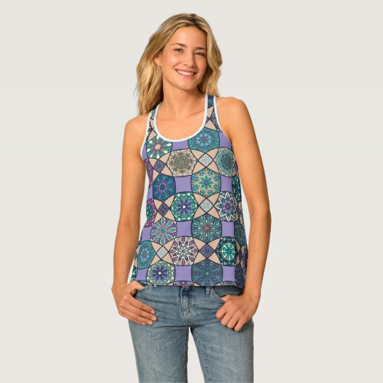Vintage patchwork with floral mandala elements singlet
